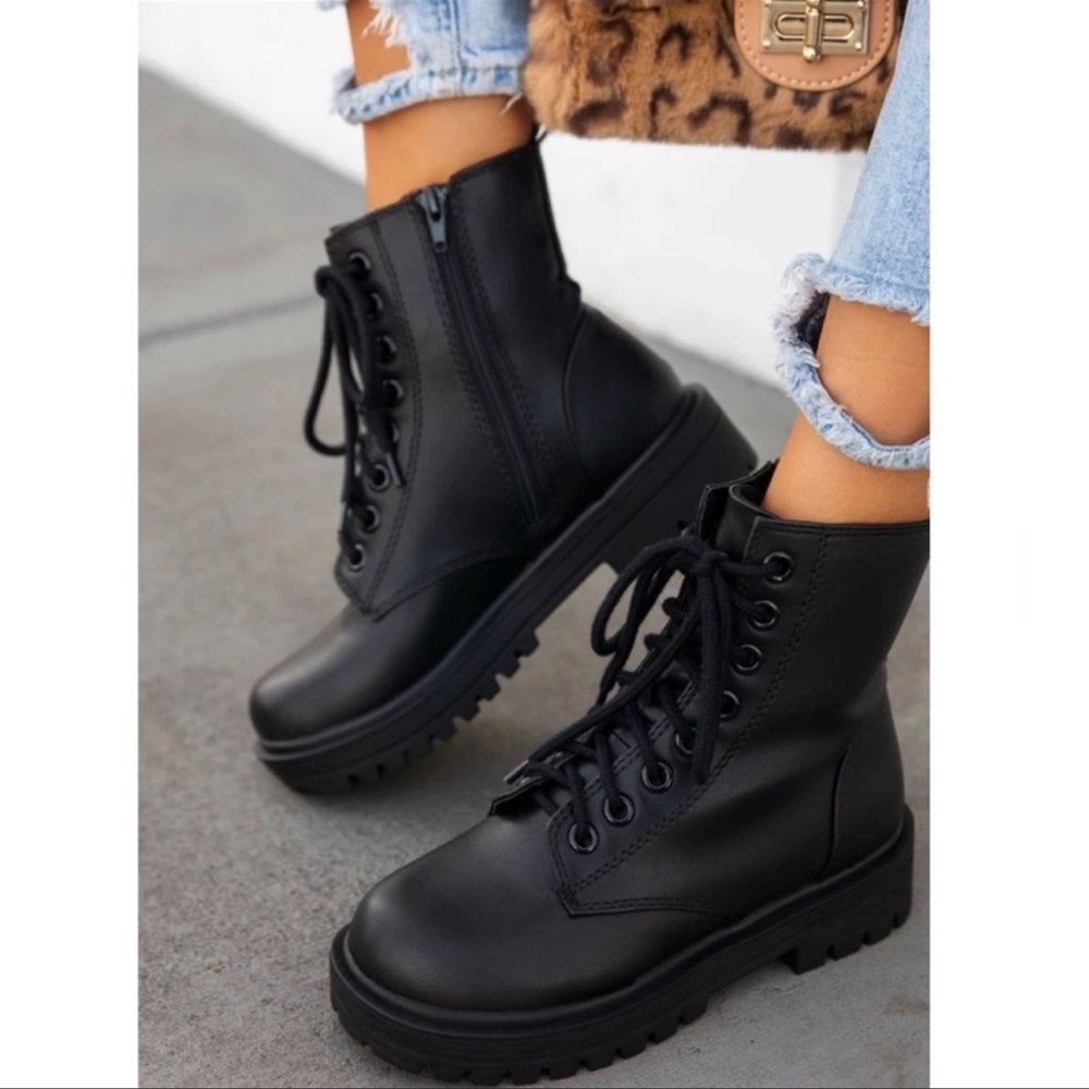 Black platform combat lug boots
